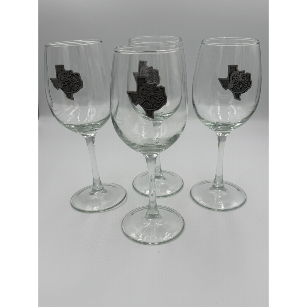 Texas Dragon Metal Emblem Stemmed Wine Glasses Set of 4 Clear Southlake Carroll